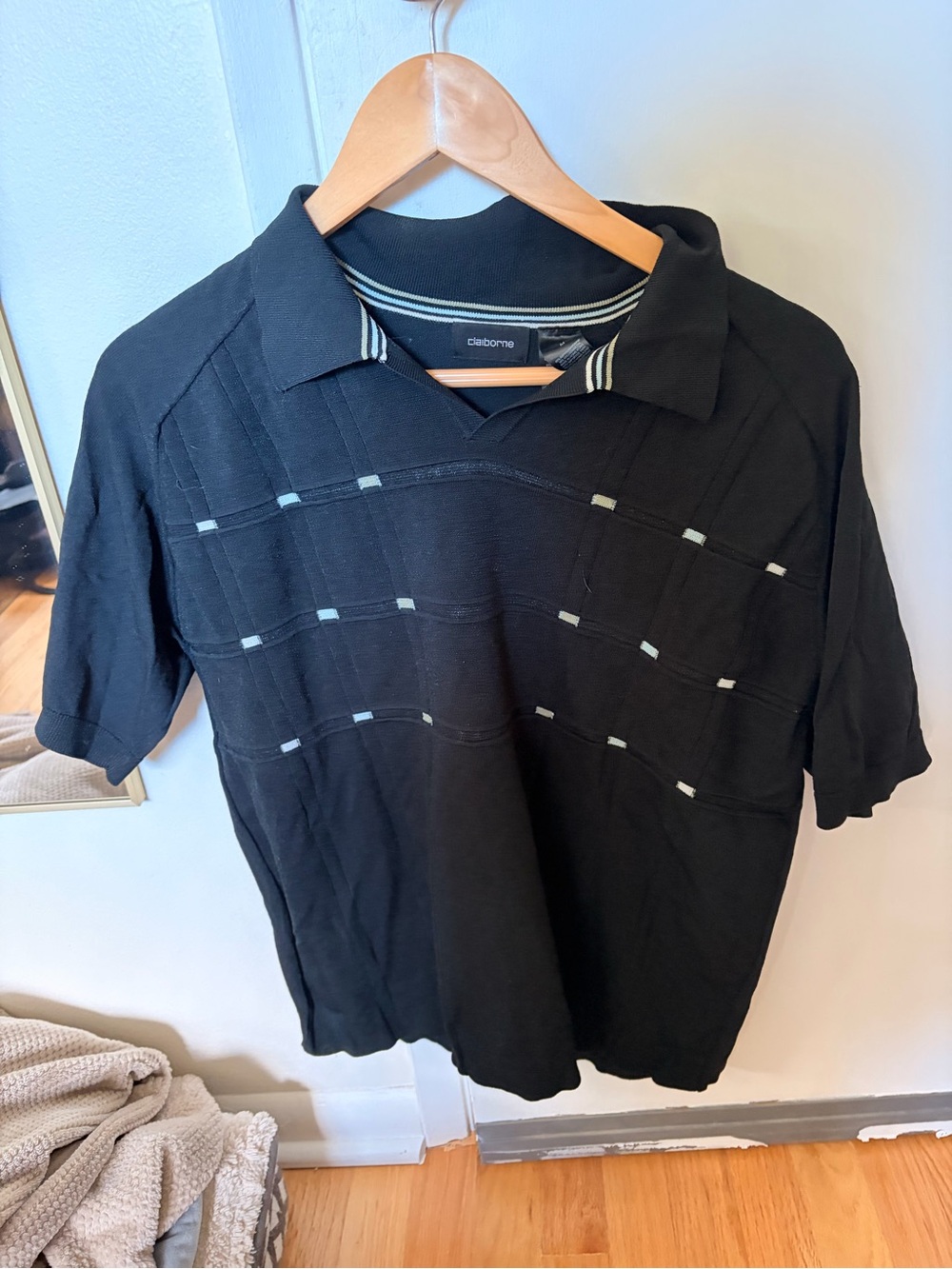Claiborne Black Polo with Contrast Stripe Trim